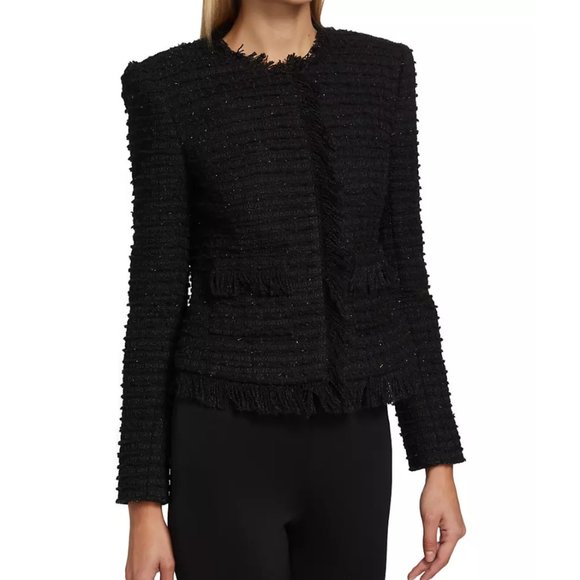 Alfani Jackets & Blazers - ALFANI New Jacket Blazer Topper Textured Tweed Wool Ribbon Trim Lurex BLACK NWT